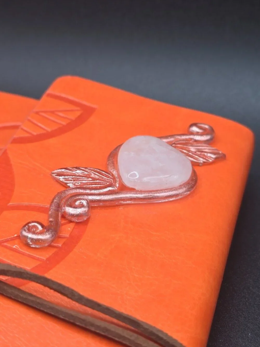 Orange Faux Leather Journal | Strawberry Quartz Star & Rose Quartz Tumble